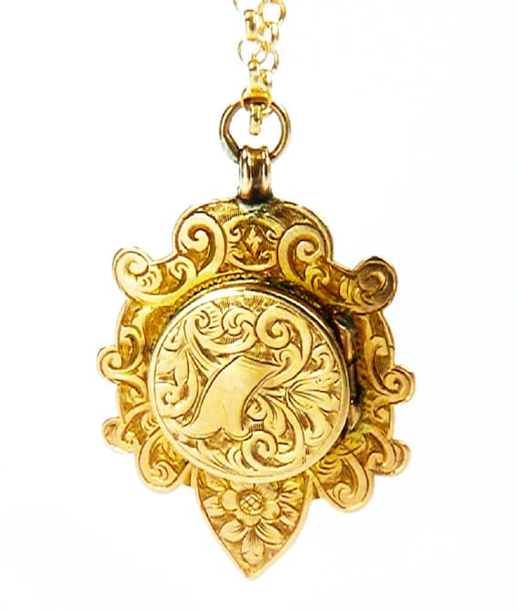Solid Gold Antique Locket Necklace Golden Wedding Anniversary Gift