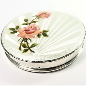 Silver Wedding Anniversary Gift Fully Hallmarked Sterling Silver Guilloche Enamel Compact Mirror 1956 Wife Gift