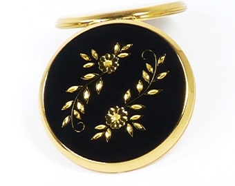 Daughter Wedding BFF Gift Black And Gold Stratton Compact 1970s