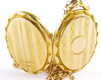 Birthday Gift For Her Hallmarked Antique Gold Locket Necklace