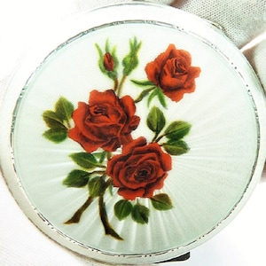 Vintage Solid Silver Compact Mirror Guilloche Enamel Loose Powder Compact Silver Wedding Gift