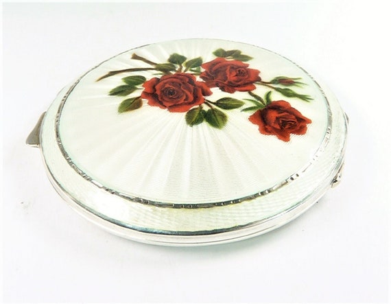 Vintage Solid Silver Compact Mirror Guilloche Ena… - image 8