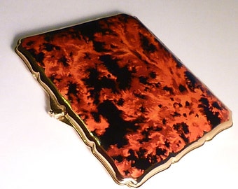 Vintage enamel cigarette cases flame red and black card cases Stratton cigarette case antique card cases