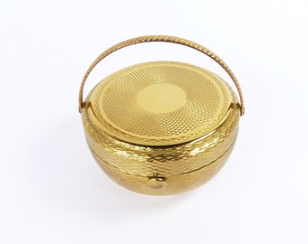 Vintage Kigu Basket Bouquet Compact Mirror 1950s