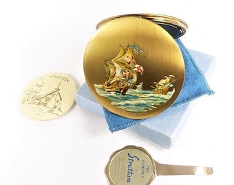 Something Blue Gift Vintage Stratton English Battle Ship Compact Mirror 1950s Something Old Gift