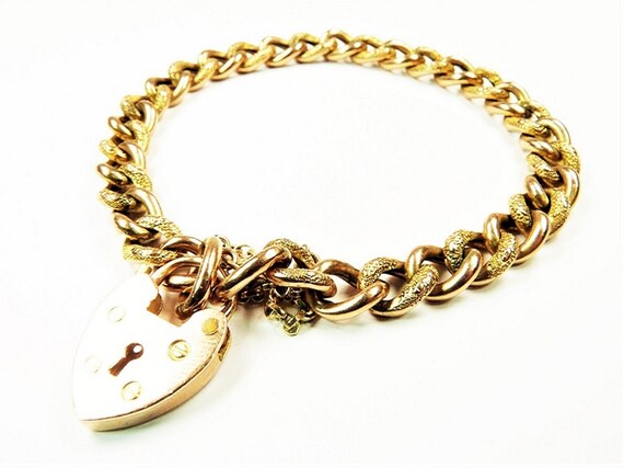 Victorian Gold Antique Curb Bracelet 9ct Gold Hear