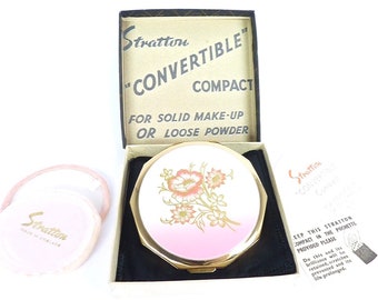 Vintage Bridesmaids Gift Boxed Stratton Compact Mirror Pink And Gold