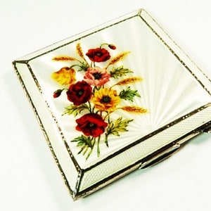 Art Deco Sterling Silver And Guilloche Enamel Compact Mirror 1930s