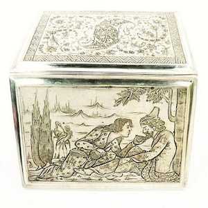 Étui à cigarettes Arabian en argent massif, porte-cartes de visite ALLEGORICAL