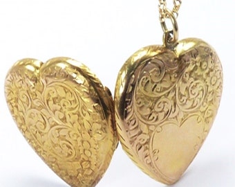 Large Antique Heart Locket Necklace 50th Anniversary Gift