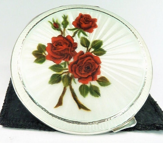 Vintage Solid Silver Compact Mirror Guilloche Ena… - image 4