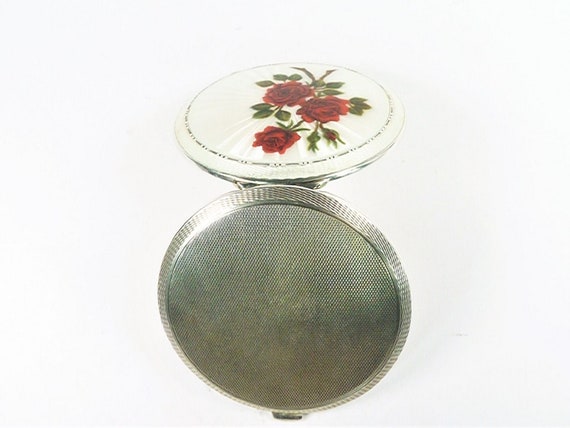 Vintage Solid Silver Compact Mirror Guilloche Ena… - image 6
