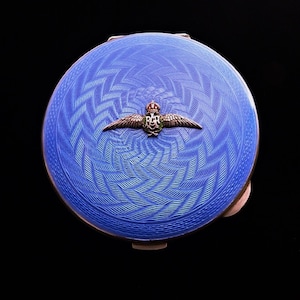 Fully Hallmarked Silver And Blue Guilloche Enamel 1940s RAF Loose Powder Compact