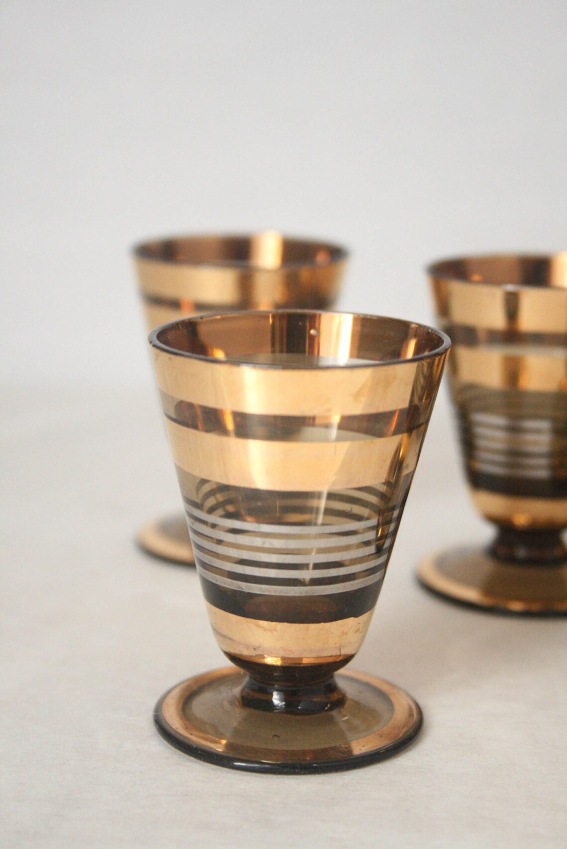 Vintage Smoked Glass and Gold Decanter Set Set of 6 Shot Etsy