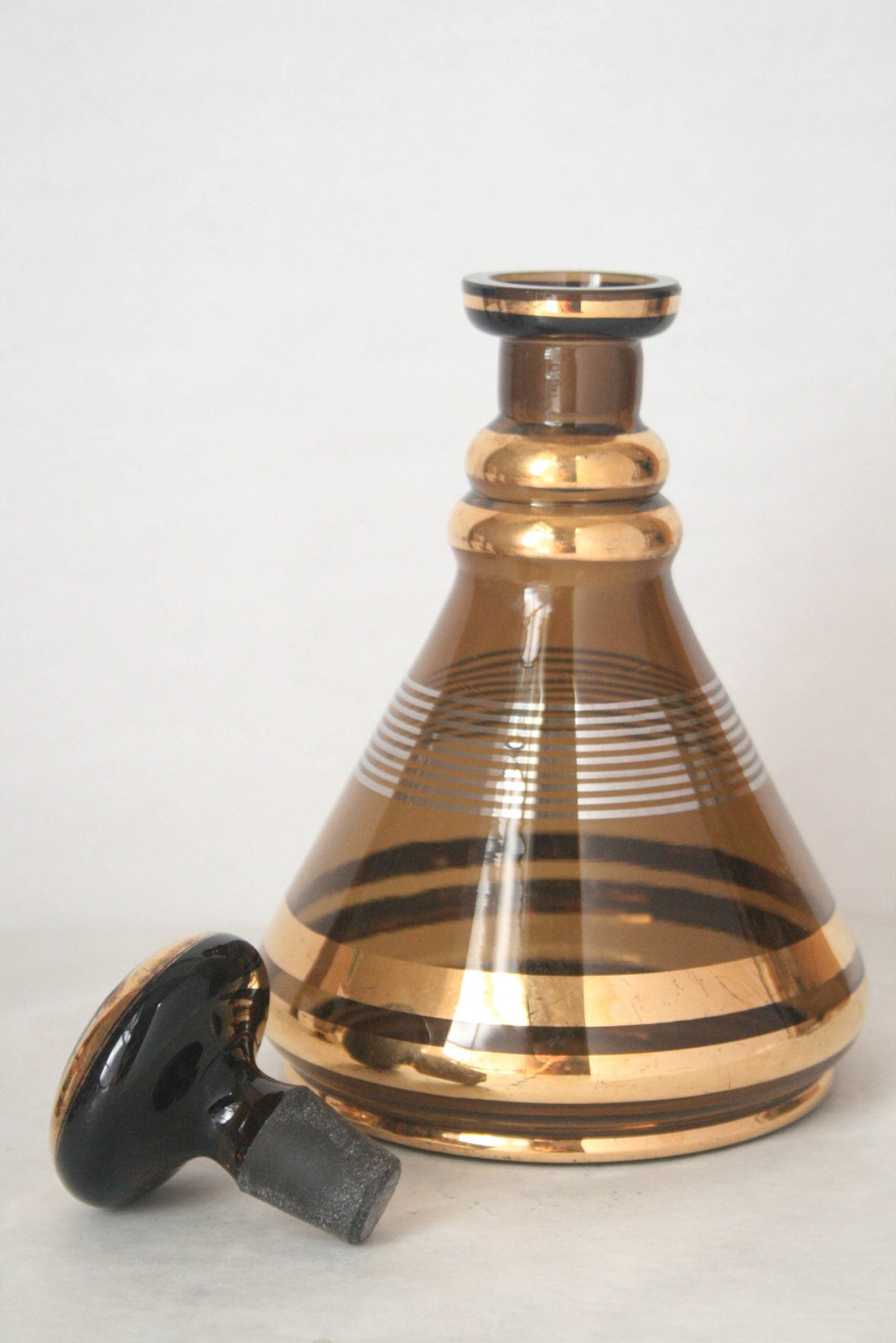Vintage Smoked Glass and Gold Decanter Set Set of 6 Shot Etsy