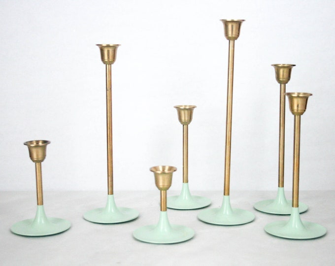 Brass Tulip Candle Holders set of 7 Mint Green Vintage Etsy