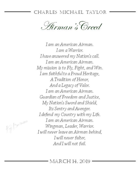 Air Force Airmans Creed Military Armed Forces Art Print By Kaybee Studios On Etsy