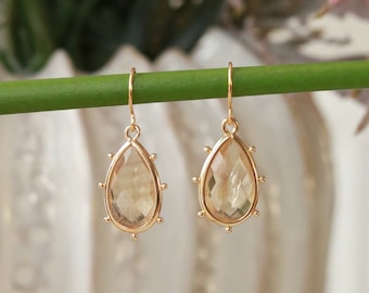 Rutilated quartz drop earrings - gold drop earrings - gemstone earrings - gold earrings - quartz gemstone earrings - gold gemstone earrings