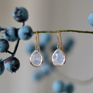 Opal Glass Earrings - Gold Dangle Earrings - Stone Earrings - Drop Earrings - Birthstone Earrings - Moonstone Earrings  - Opal Jewellery
