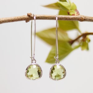 Peridot Glass Earrings - Silver Dangle Earrings - Stone Earrings - Drop Earrings - Birthstone Earrings - Green Earrings  - Peridot Jewellery