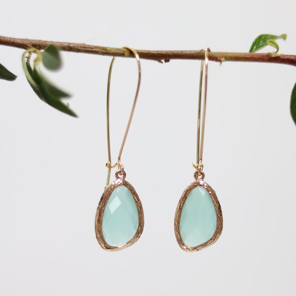 Mint Chalcedony Earrings - Gold Dangle Earrings - Stone Earrings - Drop Earrings - Birthstone Earrings - Green Jewelry - Quartz Earrings