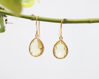 Yellow Quartz Glass Earrings - Dangle Earrings - Stone Earrings - Drop Earrings - Birthstone Earrings - Yellow Earrings - Yellow Quartz