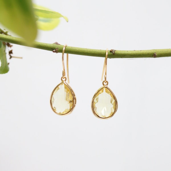 Yellow Quartz Glass Earrings - Dangle Earrings - Stone Earrings - Drop Earrings - Birthstone Earrings - Yellow Earrings - Yellow Quartz