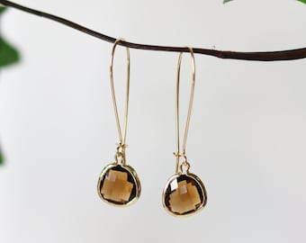 Smokie glass and brass earrings