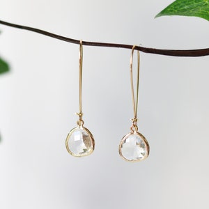 Quartz Clear Glass Earrings - Gold Dangle Earrings - Stone Earrings - Drop Earrings - Birthstone Earrings - Crystal Earrings - Gold Earrings
