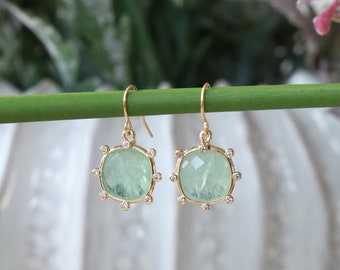 Fluorite gemstone drop earrings - gold drop earrings - gemstone earrings - gold earrings - green gemstone earrings - gold gemstone earrings