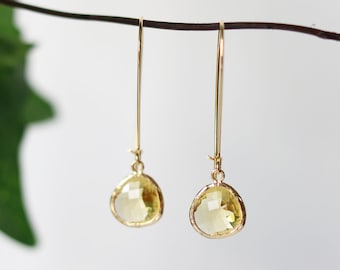 Yellow Citrine Quartz Glass Earrings - Gold Dangle Earrings - Drop Earrings - Birthstone Earrings - Citrine Earrings - Citrine Jewellery