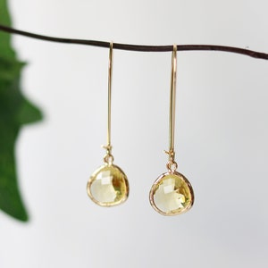Boucles d'oreilles pendantes en verre de quartz citrine - Lunette plaquée or
