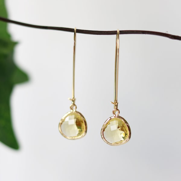 Yellow Citrine Quartz Glass Earrings - Gold Dangle Earrings - Drop Earrings - Birthstone Earrings - Citrine Earrings - Citrine Jewellery