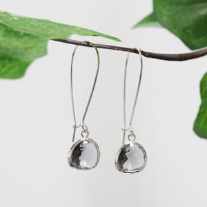 Grey Spinel Glass Earrings Silver Dangle Earrings Stone Earrings Drop Earrings Birthstone Earrings Grey Gemstone Silver Earrings image 1