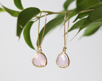 Violet Opal Glass Earrings - Gold Dangle Earrings - Stone Earrings - Drop Earrings - Birthstone Earrings - Opal Earrings - Opal Jewellery