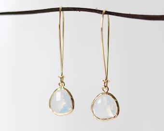 Opal Earrings - Gold Dangle Earrings - Stone Earrings - Drop Earrings - Birthstone Earrings - Opalite Earrings - Gold Earrings