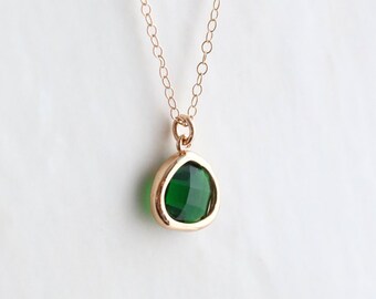 Emerald Necklace - Necklace - Gold Necklace - Stone Necklace - Emerald Birthstone Necklace - Pendant Necklace - Green Quartz Stone Necklace