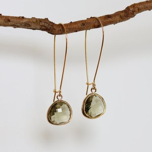 Olive Quartz Earrings - Gold Dangle Earrings - Stone Earrings - Drop Earrings - Birthstone Earrings - Olive Jewelry - Quartz Earrings