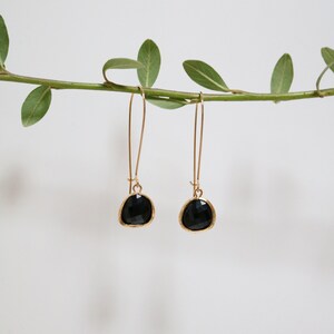 Onyx Glass Earrings Gold Dangle Earrings Stone Earrings Drop Earrings Birthstone Earrings Black Earrings Onyx Jewellery image 2