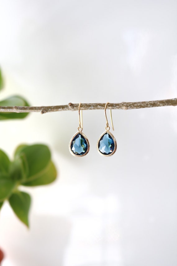Sapphire Glass Earrings Gold Dangle Earrings Stone Earrings Drop Earrings  Birthstone Earrings Ocean Blue Earrings Gold Earrings - Etsy