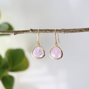 Violet Opal Glass Earrings Gold Dangle Earrings Stone Earrings Drop Earrings Birthstone Earrings Opal Earrings Opal Jewellery image 1