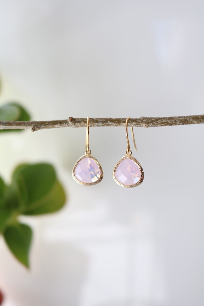 Violet Opal Glass Earrings Gold Dangle Earrings Stone Earrings Drop Earrings Birthstone Earrings Opal Earrings Opal Jewellery image 1