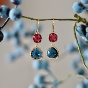 Ruby and Sapphire Earrings Dangle Earrings Quartz Earrings Drop Earrings Birthstone Earrings Blue Jewellery Quartz Earrings image 3