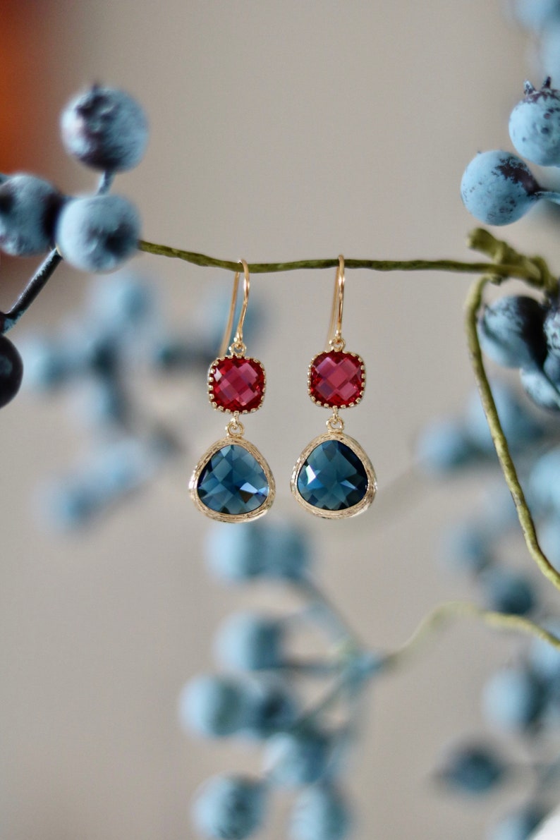 Ruby and Sapphire Earrings Dangle Earrings Quartz Earrings Drop Earrings Birthstone Earrings Blue Jewellery Quartz Earrings image 3