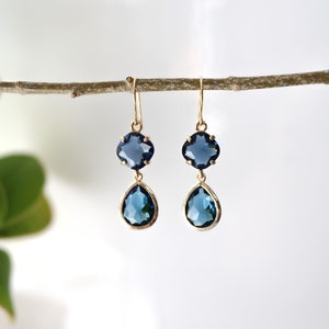 Sapphire Glass Earrings - Dangle Earrings - Quartz Earrings - Drop Earrings - Birthstone Earrings - Blue Jewellery Quartz Earrings - Blue