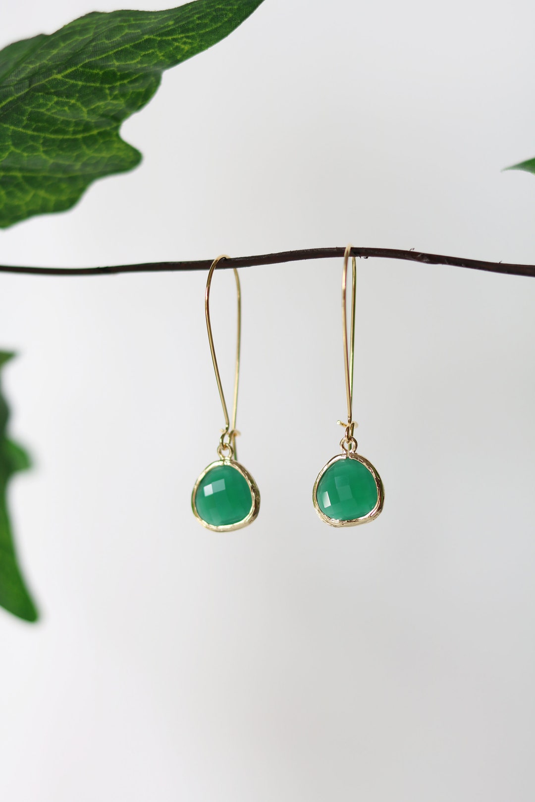 Green Quartz Earrings Gold Dangle Earrings Stone Earrings Drop Earrings ...