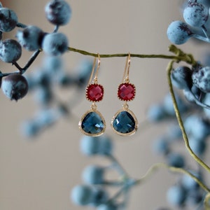 Ruby and Sapphire Earrings Dangle Earrings Quartz Earrings Drop Earrings Birthstone Earrings Blue Jewellery Quartz Earrings image 2