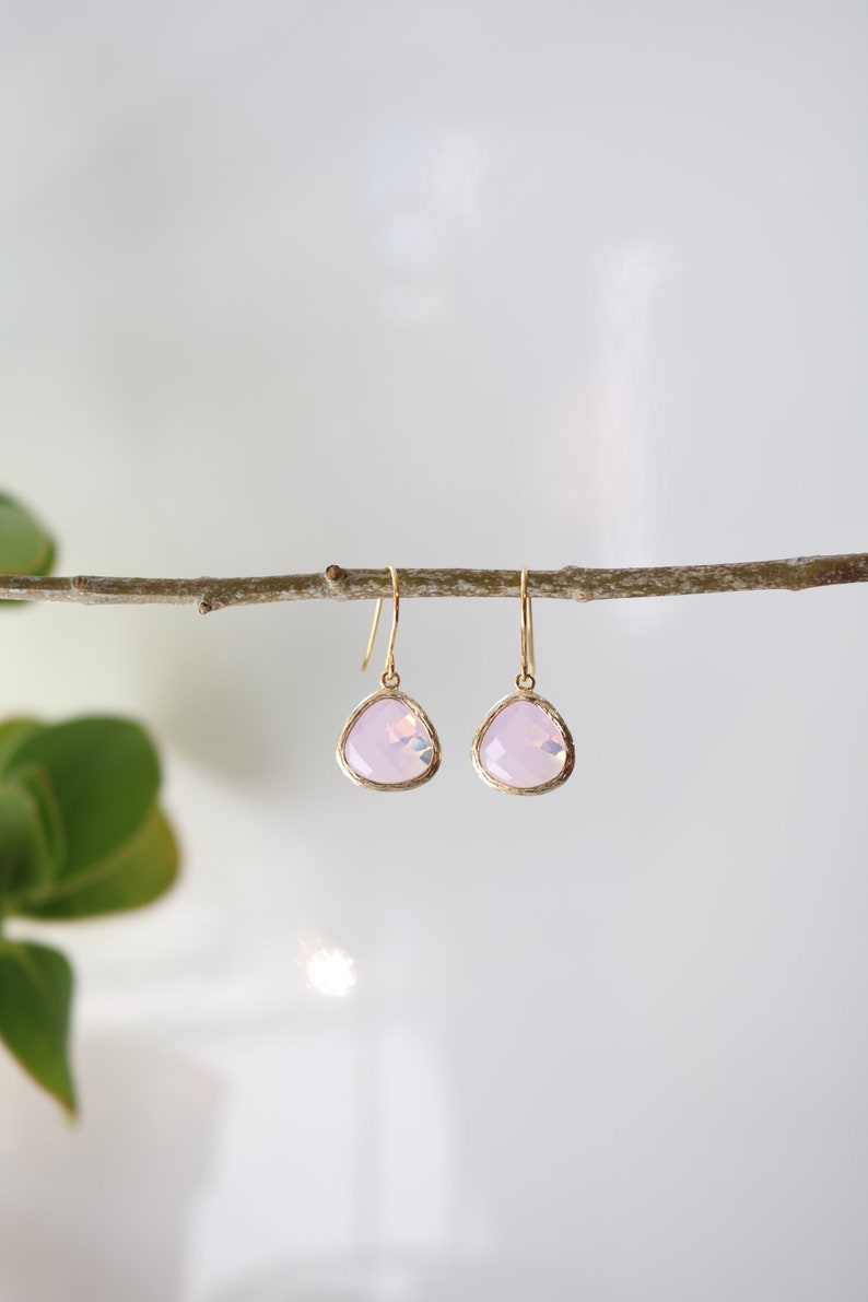 Violet Opal Glass Earrings Gold Dangle Earrings Stone Earrings Drop Earrings Birthstone Earrings Opal Earrings Opal Jewellery image 3