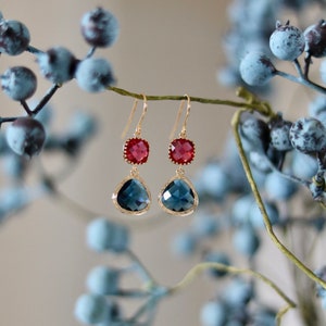 Ruby and Sapphire Earrings Dangle Earrings Quartz Earrings Drop Earrings Birthstone Earrings Blue Jewellery Quartz Earrings image 4