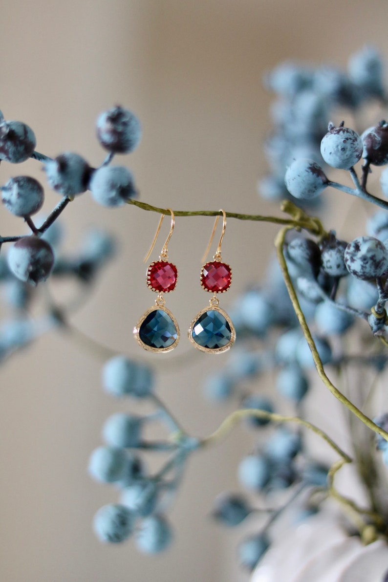 Ruby and Sapphire Earrings Dangle Earrings Quartz Earrings Drop Earrings Birthstone Earrings Blue Jewellery Quartz Earrings image 4